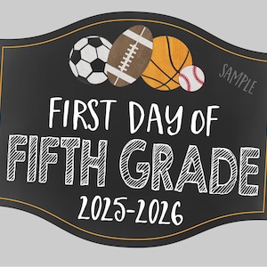 Sport fünfte Klasse erster & letzter Schultag Schild (digitaler Download 2025-2026)