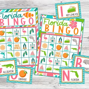 Druckbare Florida Bingo Spiel. 12 Karte Florida Bingo Spielset für Party, Reisen, oder Unterrichtsstunde. Sofortiger digitaler Download-Dateien.