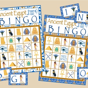 Juego de bingo del Antiguo Egipto para imprimir. Juego de bingo de 36 cartas para fiestas o planes de clase sobre el Antiguo Egipto. Archivos de descarga digital instantánea.