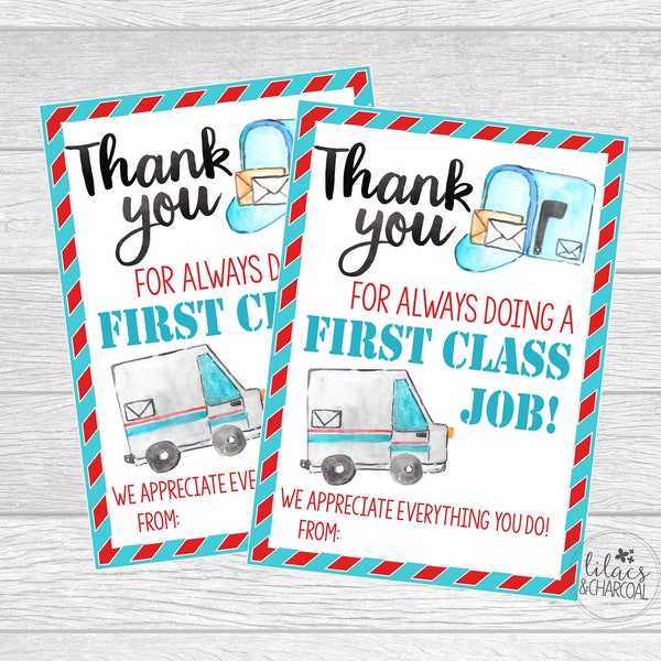 Gift Tags for Postal Carrier, Mailman, Mailwoman. Mail Themed Thank You Card. Instant Digital Download.