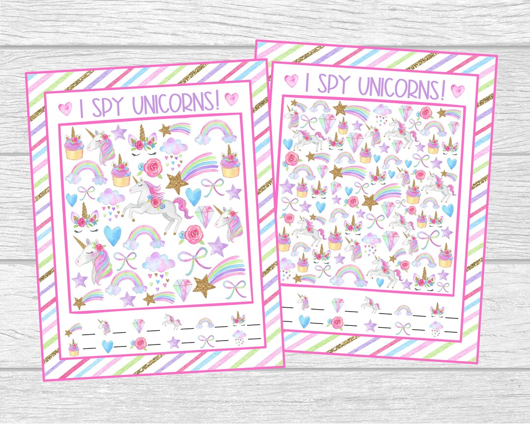 Unicorn I Spy Printable Games. 5 Different Sheets Easier to Harder ...