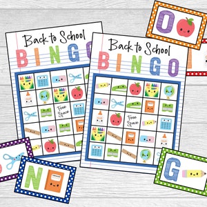 Conjunto de bingo de volta às aulas para impressão. Bingo de volta às aulas kawaii. Conjunto de 24 cartas de jogo. Arquivos digitais para download instantâneo.