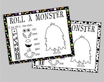 Printable Roll A Monster Game. Monster Dice Game Classroom Activity for Halloween Monster Party. Instant Digital Download