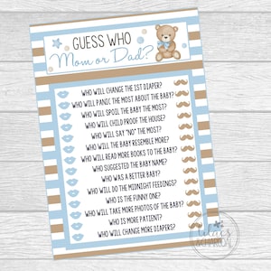 Druckbares Mama- oder Papa-Babyparty-Spiel für Teddybär-Babyparty oder Babystreusel. Sofortiger digitaler Download