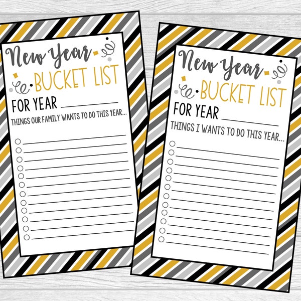 Printable New Year Bucket List. Family New Year's Eve Activity. Instant Digital Download File.