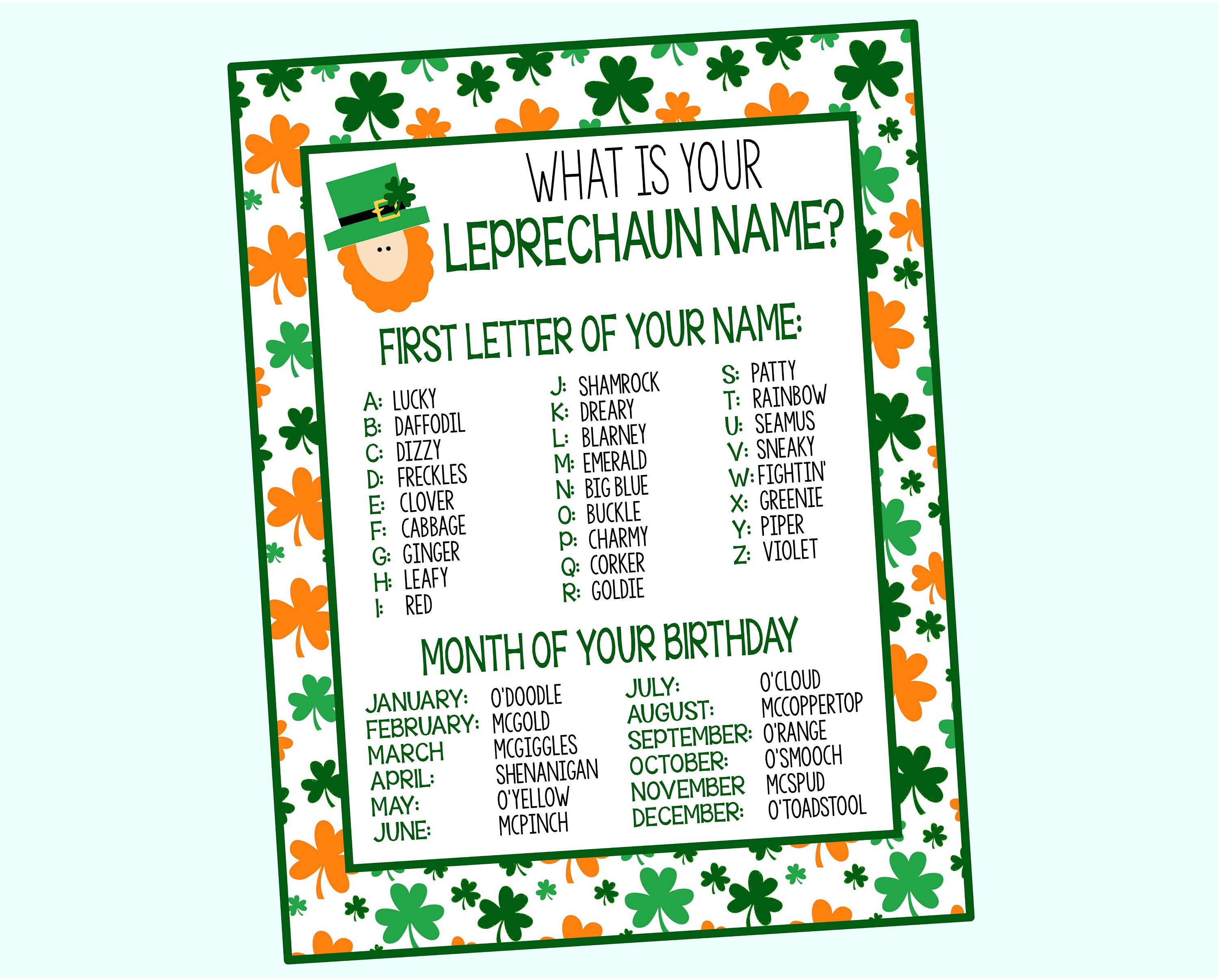 Leprechaun Name Game What Is Your Leprechaun Name Instant Etsy