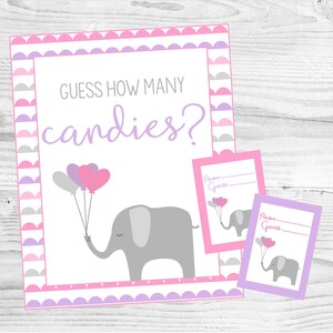Elephant Baby Shower Candy Guessing Game. Printable Guess How Many Candies Game. Instant Digital Download. Baby Girl Elephant Shower