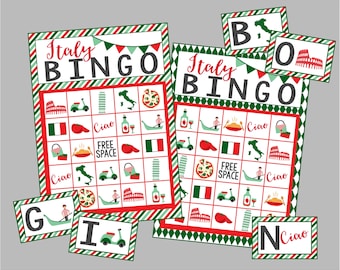 Gioco del Bingo Italiano stampabile. Set di 12 carte del gioco del Bingo Italiano per feste in Italia, viaggi in Italia o lezioni. File di download digitale istantaneo.