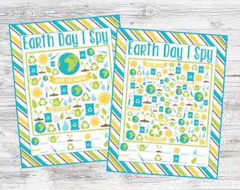 Earth Day I Spy Printable Games. 4 Different Sheets Easier to Harder. Instant Digital Download. Earth Day, Recycling School Activity