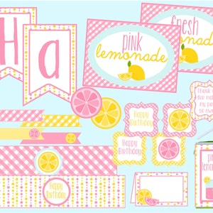 Pink Lemonade Party Package. Lemonade Stand Birthday Party Package. Digital Download. Pink and Yellow Party Package. Lemonade image 1