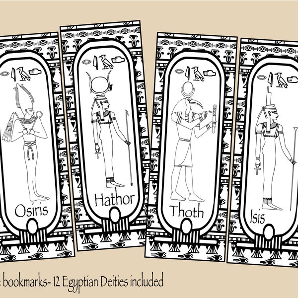 Signets imprimables de l'Egypte ancienne. 12 divinités égyptiennes différentes. Coloriez vos propres dieux et déesses égyptiens. Fichiers à téléchargement numérique instantané.
