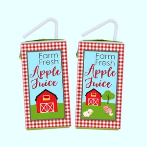 Farm Party Juice Box Wrapper. Farm Fresh Juice Box Wrapper. Apple Juice Wrapper. Red Farm Party Decorations. Instant Digital Download