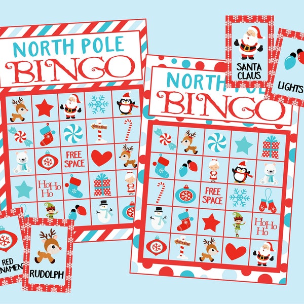 North Pole Bingo Set. 12 Game Cards plus Calling Cards. Christmas Bingo Set. Instant Digital Download. PRINTABLE Bingo Game