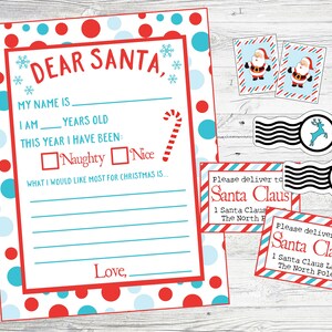 Kit de Carta a Papá Noel. Carta imprimible con etiqueta de dirección y etiquetas de franqueo. Descarga digital instantánea.