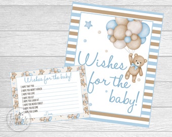 Printable Wishes for Baby Cards and Sign For Teddy Bear Baby Shower. Instant Digital Download. Baby Shower Game.
