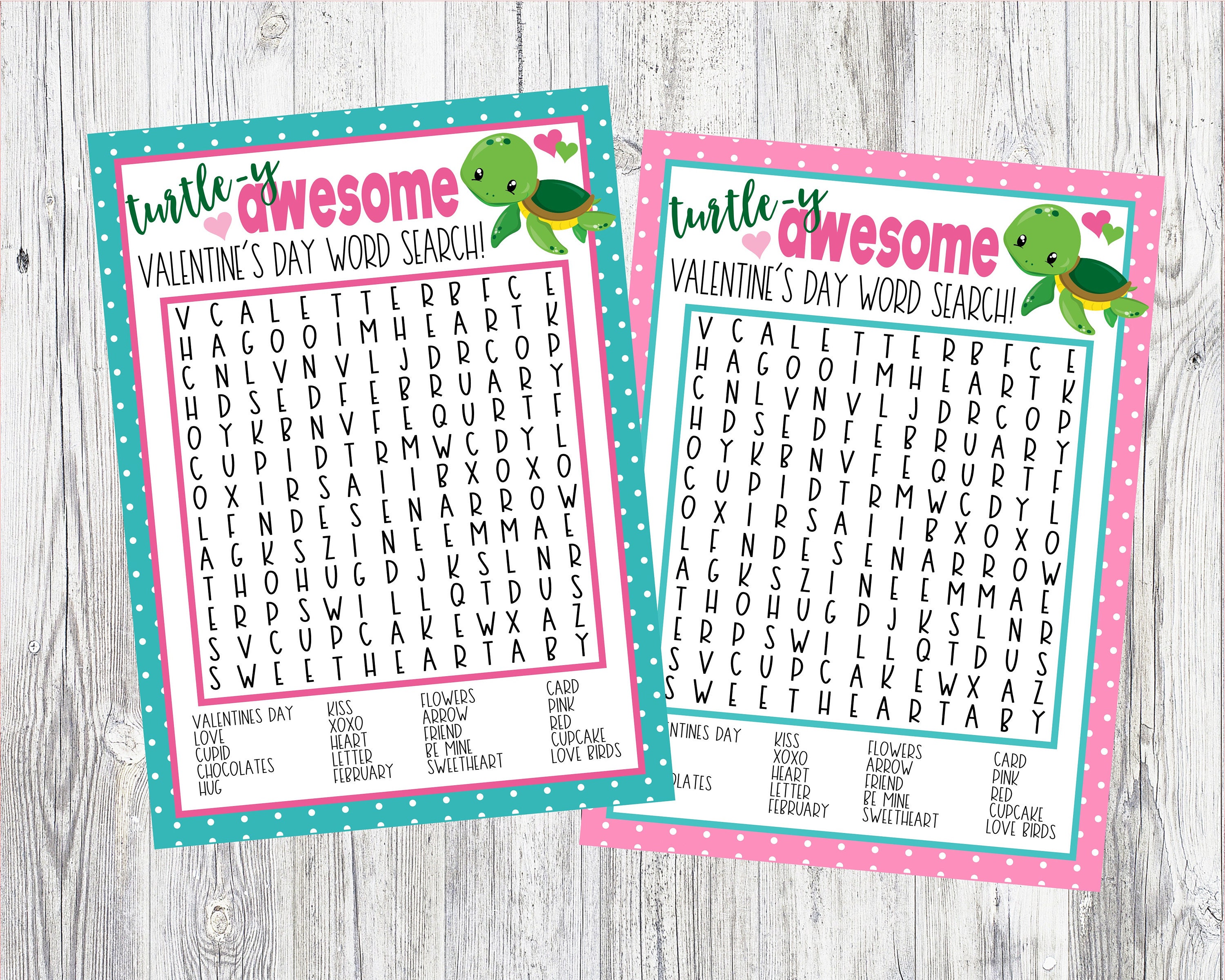 valentines day turtle word search game printable instant etsy