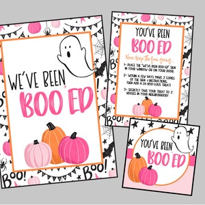 Printable You&#39;ve Been Boo-ed Set. Instant Digital Download Printable Set. Pink & Orange  Been Boo&#39;ed Sign, Tags and Instructions.