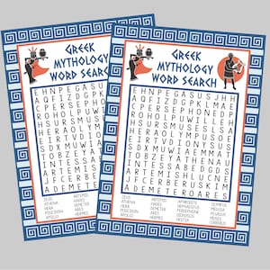 Ricerca di parole stampabili sulla mitologia greca. Ricerca di parole per feste dell'antica Grecia, scuola, programma di lezioni in Grecia o divertenti download digitali istantanei.