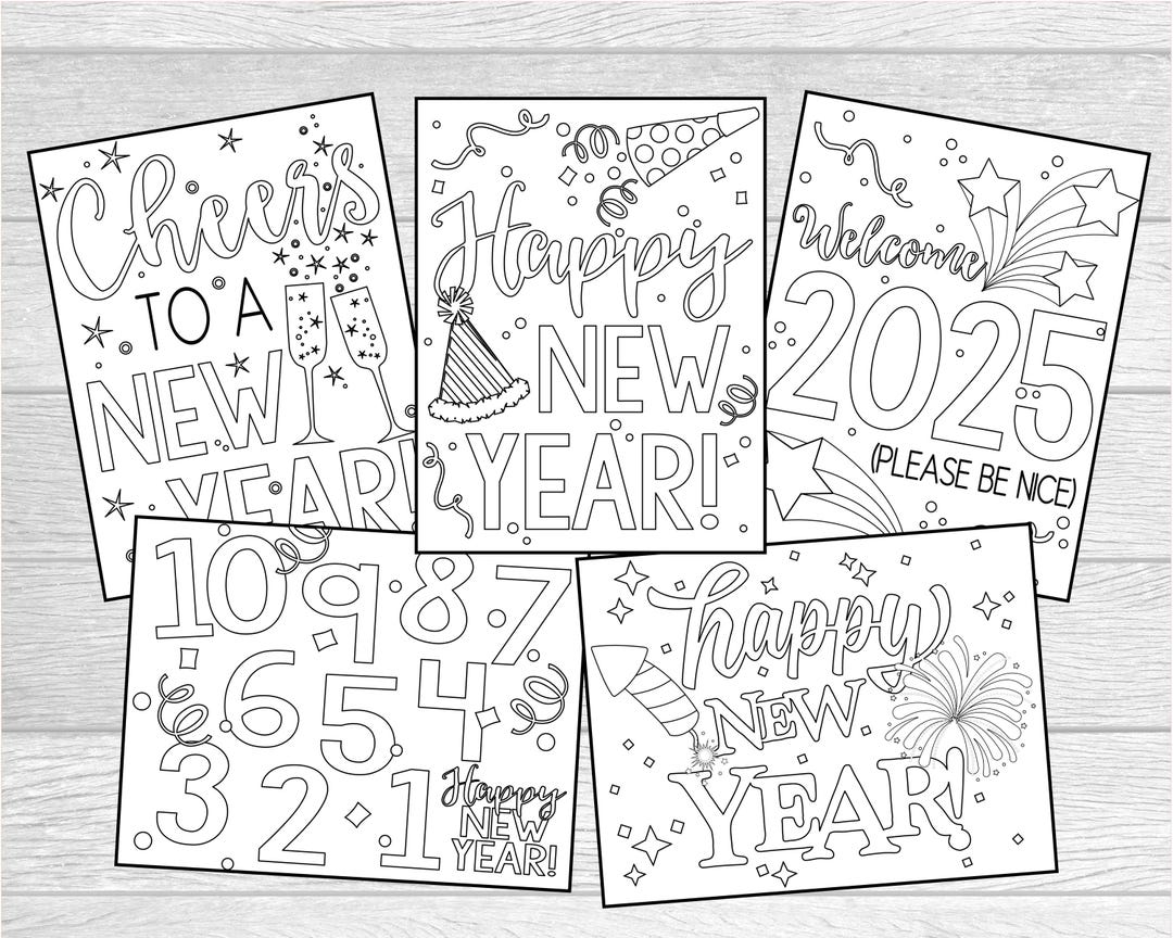 Printable 2025 New Year's Eve Coloring Pages for Kids or Adults Holiday