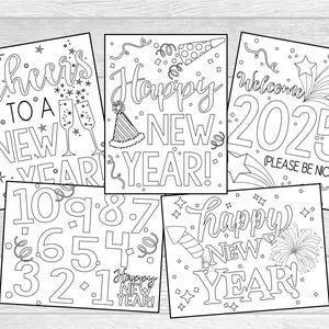 Printable 2025 New Year&#39;s Eve Coloring Pages For Kids Or Adults! Holiday Coloring Pages. Instant Digital Download. 5 Printable  Pages