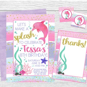 Dolphin Birthday Party Invitation. Let's Make A Splash Dolphin Personalized Printable Invitation. Watercolor Ocean, Under the Sea Invitation