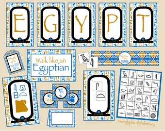 Egypt Party Decorations Mini Package. Perfect for Egypt Lesson Plan, Ancient History, Geography. Hieroglyphics Instant Digital Download