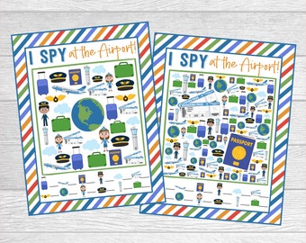 I Spy At The Airport Printable Games. 5 Different Sheets Easier to Harder. Instant Digital Download. Travel Games For Kids, Airport, Flying