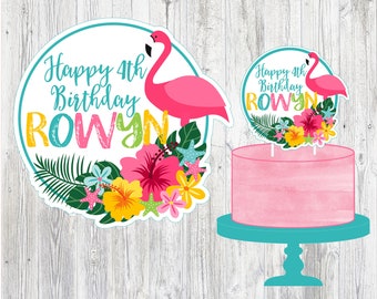 Printable Luau Cake Topper. Personalized Cake Topper for Luau, Flamingo, or Tropical Party.