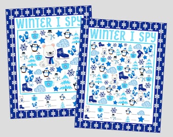 Winter I Spy Printable Games. 5 Different Sheets Easier to Harder. Instant Digital Download. Winter, Seasonal Game, Activity, Party Game