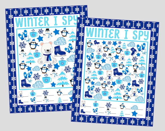 winter i spy printable games 5 different sheets easier to etsy