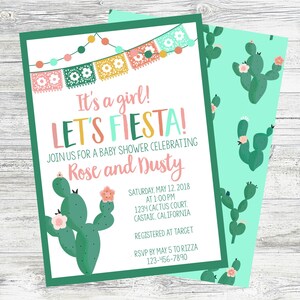 Cactus Fiesta Baby Shower Invitation. Personalized, Printable Baby Shower Invitation. It&#39;s a Girl, Let&#39;s Fiesta!