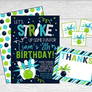 Invitación para fiesta de bolos. ¡A jugar bolos! Invitación de cumpleaños personalizada, imprimible y digital.
