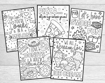 Printable Foodie Coloring Pages For Kids & Adults. Ice Cream, Donuts, Watermelon, Pizza and S'Mores Coloring pages. Instant Digital Download