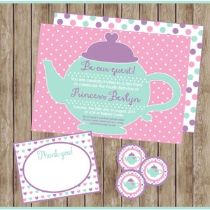 Princess Tea Party Birthday Invitation Set. Custom, Digital, Printable for Princess Birthday Party, or Tea Party Birthday Party.