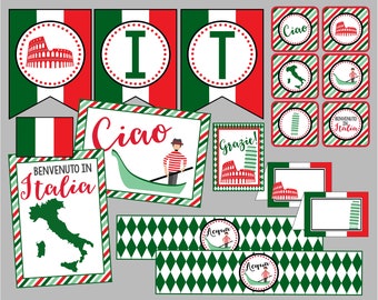 Printable Italy Party Mini-Package. Party Decor for Italy themed party, school project or lesson. Instant Digital Download Files