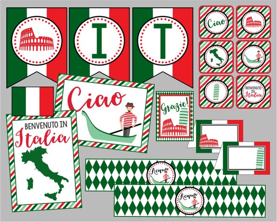 Printable Italy Party Mini Package. Party Decor for Italy themed party school project or lesson. Instant Digital Download Files