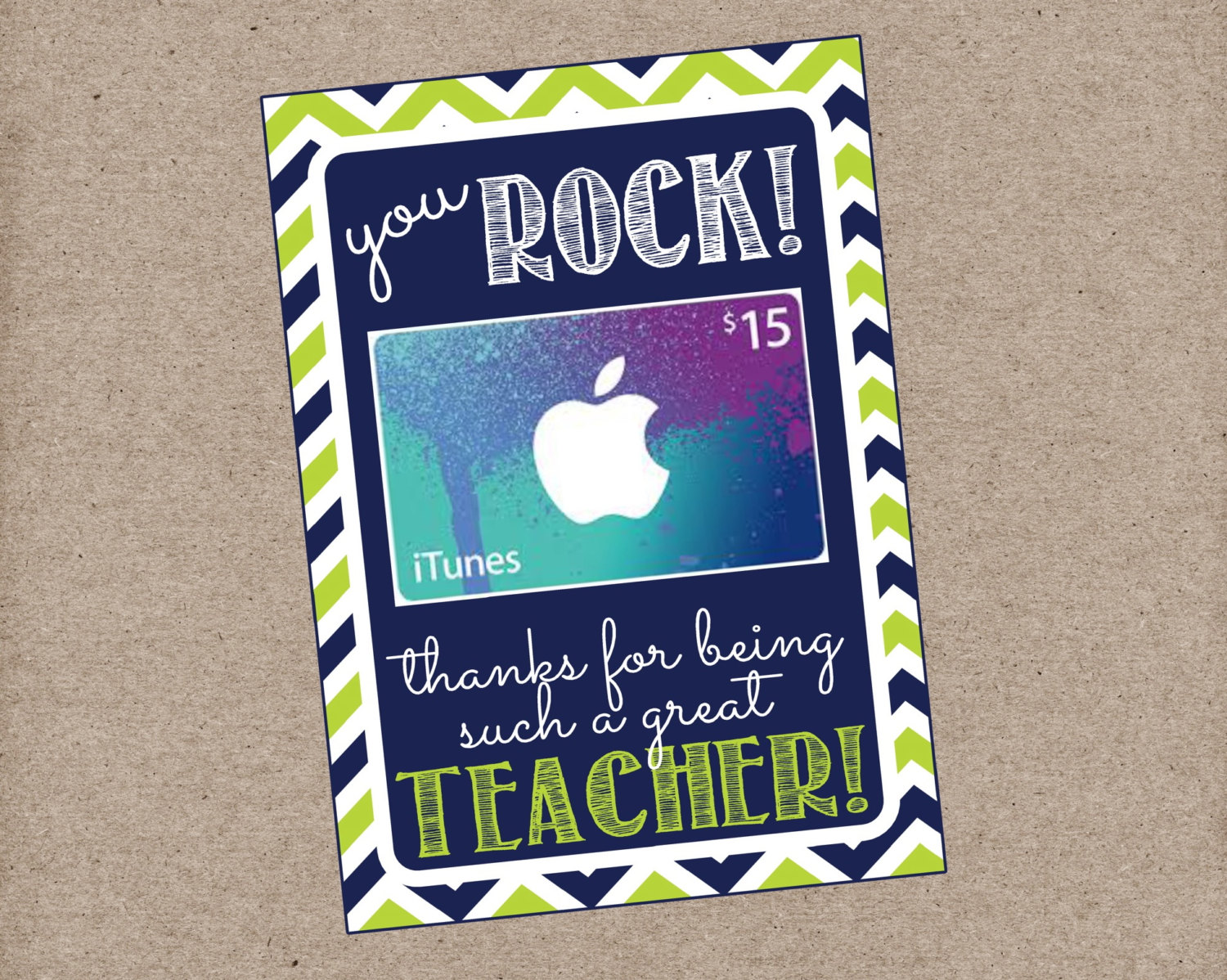 You Rock! Teacher Appreciation Thank You Card for iTunes Gift Card Or Any Music Themed Gift Card. Gift Card Holder. Instant Digital Download