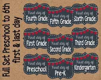 First & Last Day of School Signs. Full Set, grades Preschool through 6th Grade. Instant Digital Download. 20 Signs. No Date. Use Every Year