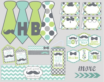 Paquete de decoración de fiesta Little Man Mustasche Bash. Perfecto para la fiesta de cumpleaños del hombre pequeño o la ducha del bebé. Descarga digital instantánea.