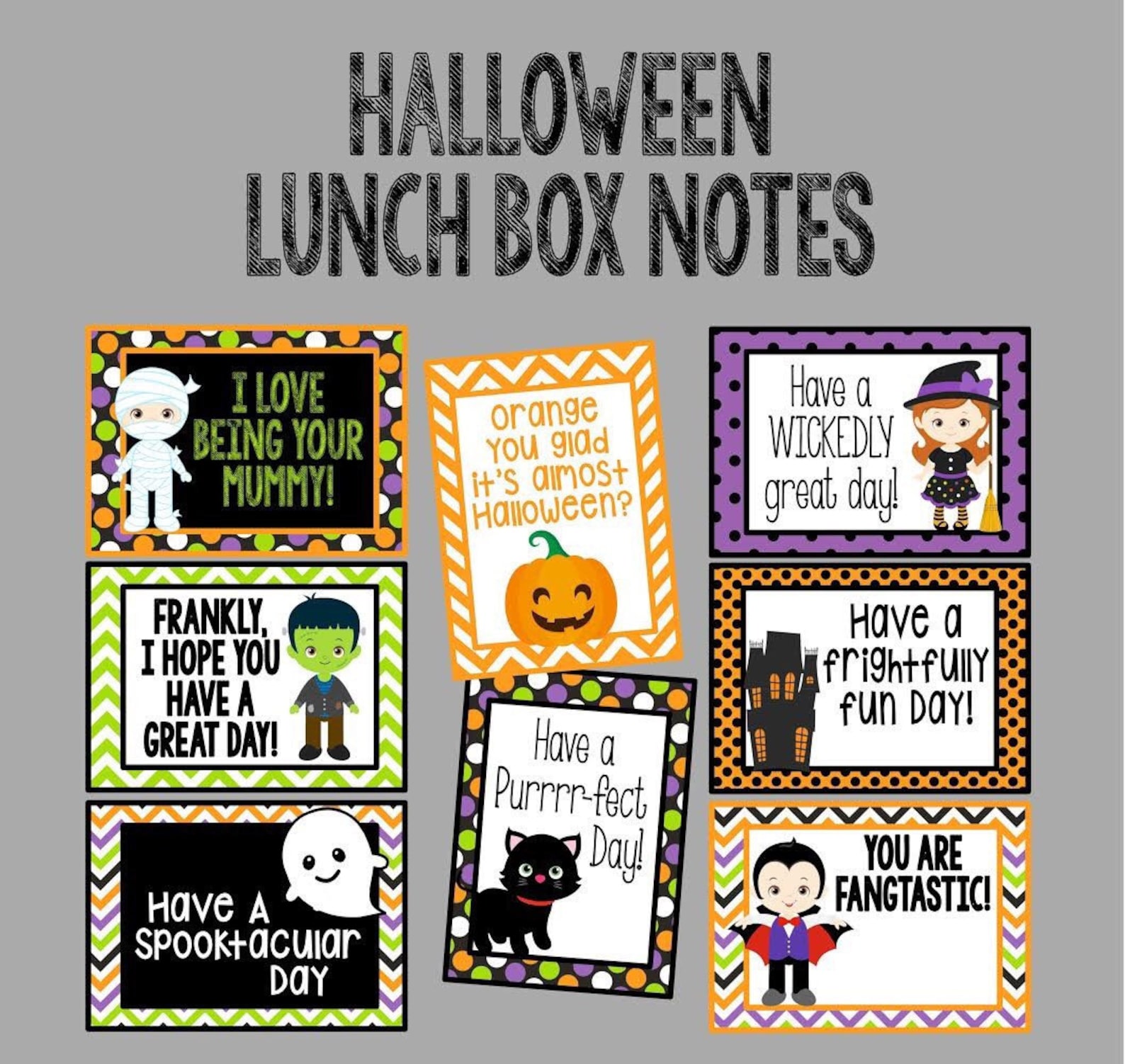 Halloween Lunch Box Notes. Printable Halloween Lunch Nox | Etsy