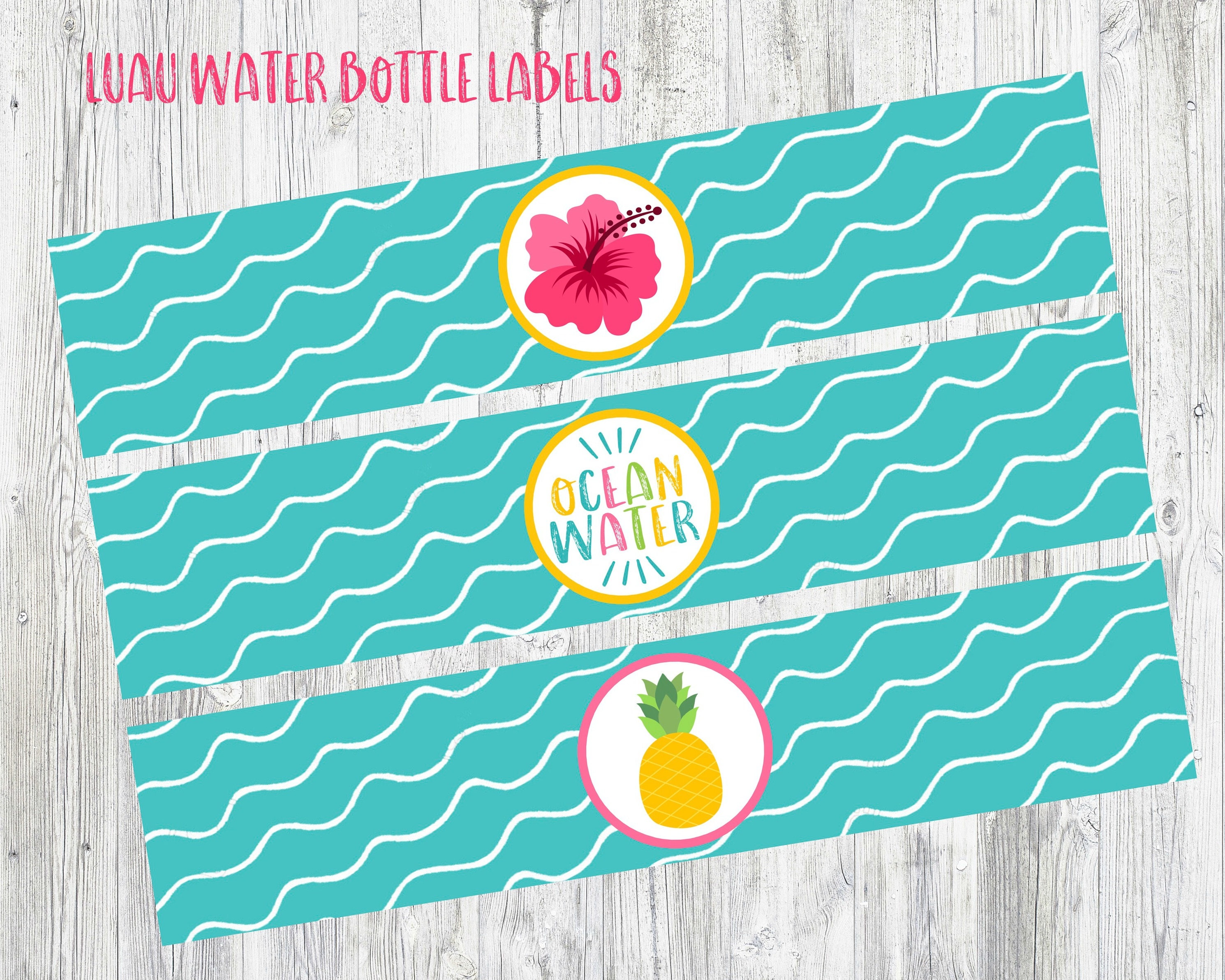 Personalized Tropical Beach Designs Weatherproof Water Bottle Labels