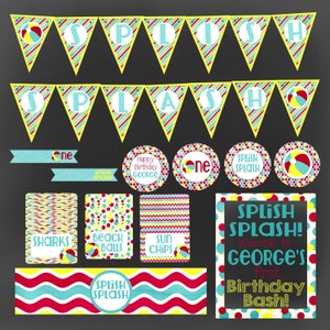 Splish Splash Birthday Bash Party Package. Personalized and Printable Birthday Party or Pool Party Package,