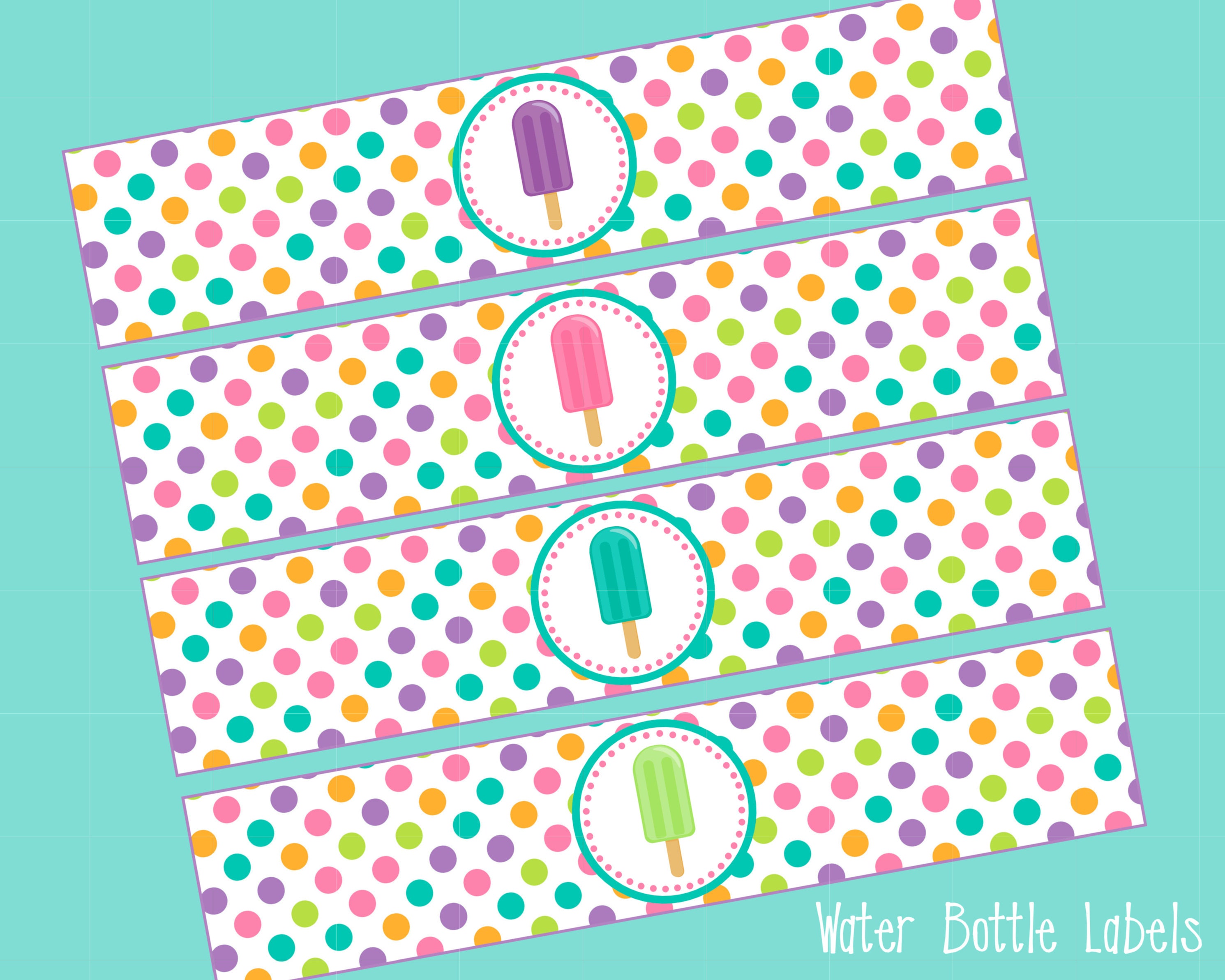 Printable Water Bottle Labels for Ice Pop Party, Pool Party, Summer ...
