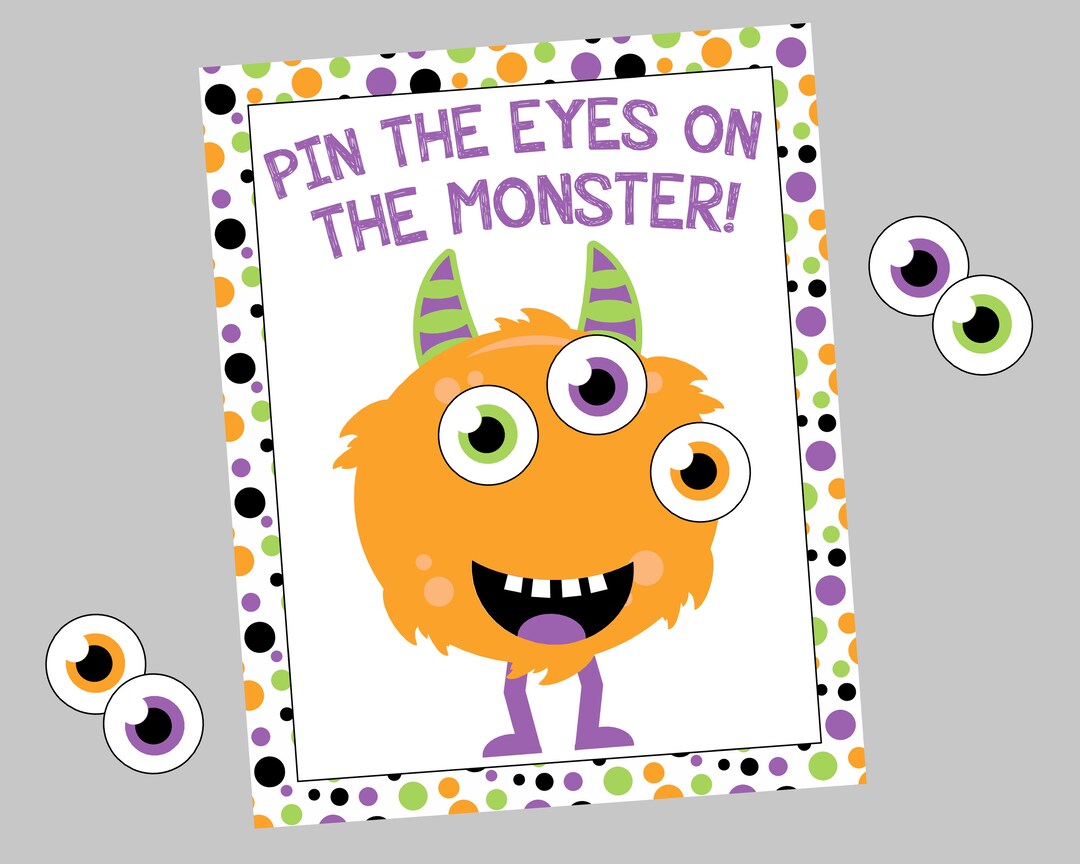 Pin the Eyes on the Monster. Printable Halloween Party Game, Monster ...