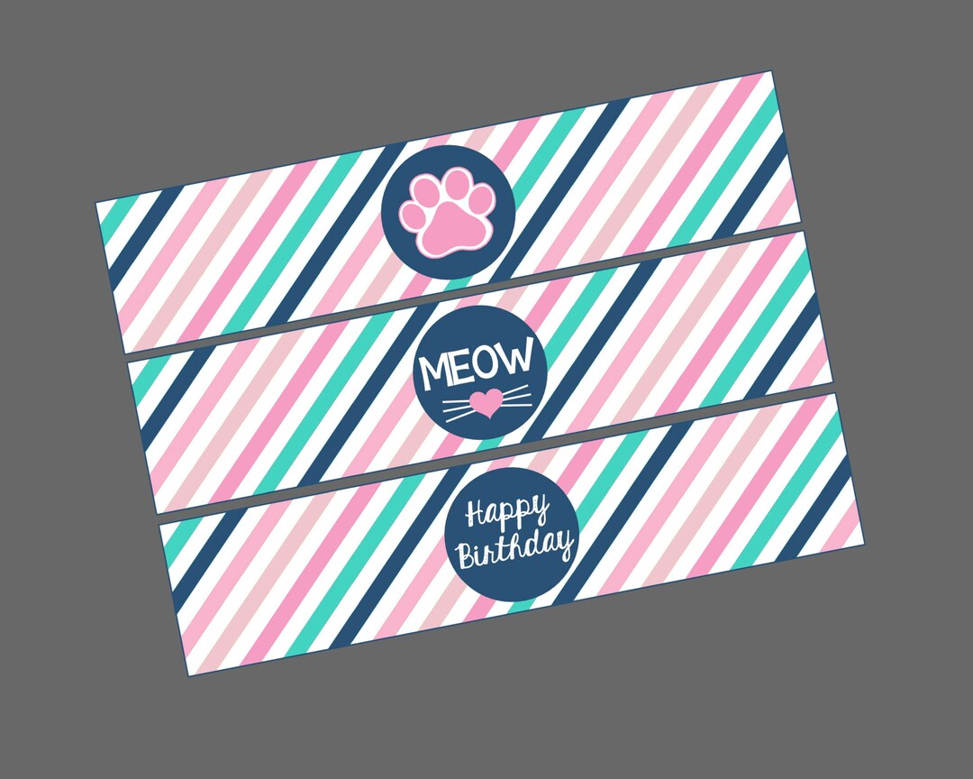 Printable Water Bottle Labels for Kitty Party. Cat, Kitten, Kitty ...