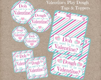 Valentine's Day Play Dough Tags, Stickers, and Bag Toppers. Perfect for Valentine's Party Favors and Gifts. Instant Digital Download