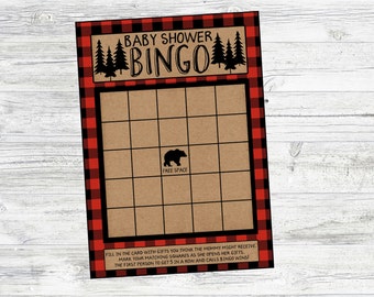 Baby Shower Bingo Game for Lumberjack, Winter, Mountain Baby Shower or Baby Sprinkle. Instant Digital Download