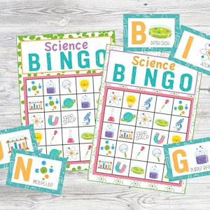 Conjunto de bingo científico para impressão. Bingo Ciência Kawaii Bingo. Conjunto de 12 cartas de jogo. Arquivos de download digital instantâneo.