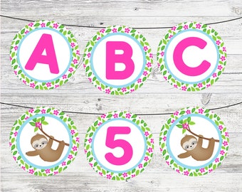 Sloth Party Banner. Printable Banner Package w/ Full Alphabet, Happy Birthday, Let's Hang Out & Sloths Instant Digital Download.