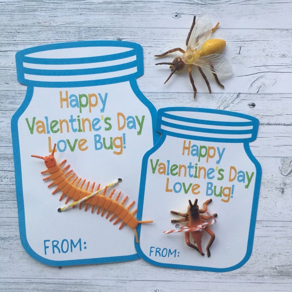 Love Bug Valentine's Day Cards. Love Bug Jar Valentine Cards. Instant Digital Download. Double-Sided printable Valentine cards.